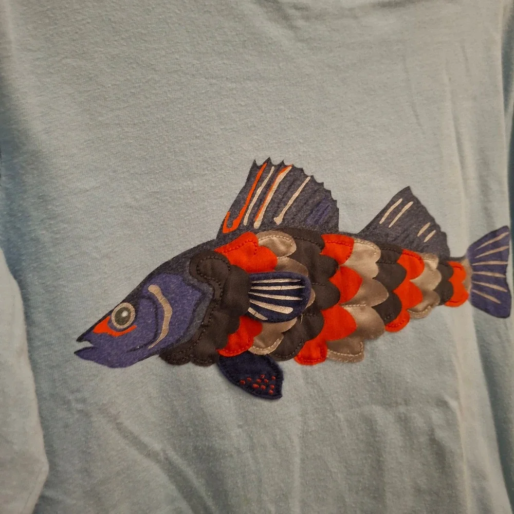 Kids Mini Boden Blue Fish Applique‎ Long Sleeve Shirt Size 6-7Y 122cm
